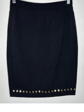 Escada Black Stud-Trim Pure Wool Pencil Skirt